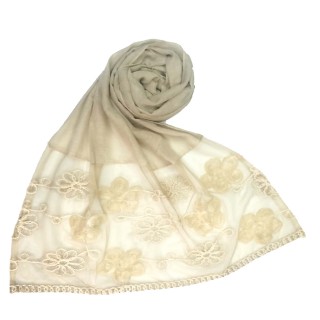Embroidered cotton Hijab - White